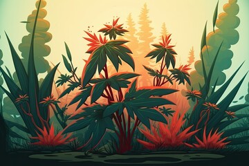marijuana plants in the bush, hazy background. weed in the bush. Generative AI