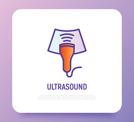 Ultrasound thin line icon. Medical equipment for health diagnostic. Modern vector illustration for laboratory service.