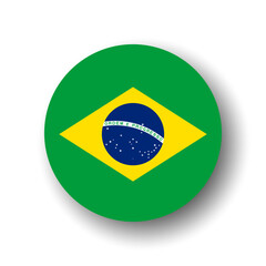 Brazil flag - flat vector circle icon or badge with dropped shadow.