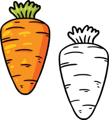 Big Carrot vector illustration with outline. Perfect for coloring practice, drawing practice, print, wallpaper, packaging paper design, textile, etc.