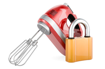 Hand kitchen mixer with padlock, 3D rendering