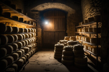 From Sheep to Cheese: Discovering the Artisanal Delicacy of Roquefort, A Taste of Tradition: Journeying Through the Roquefort Cheese Cellar in France AI Generative