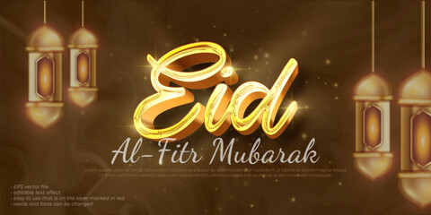 3d luxury text Eid Al fitr mubarak editable font effect