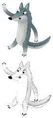cartoon scene with bad wolf on white background illustration for children sketch