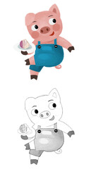 cartoon scene with farmer funnt pig rancher isolated illustration for children sketch