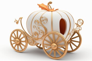 Fototapeta premium Isolated white pumpkin carriage on white background. Generative AI