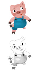 cartoon scene with farmer funnt pig rancher isolated illustration for children sketch