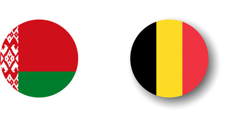 Belgium flag - flat vector circle icon or badge with dropped shadow.