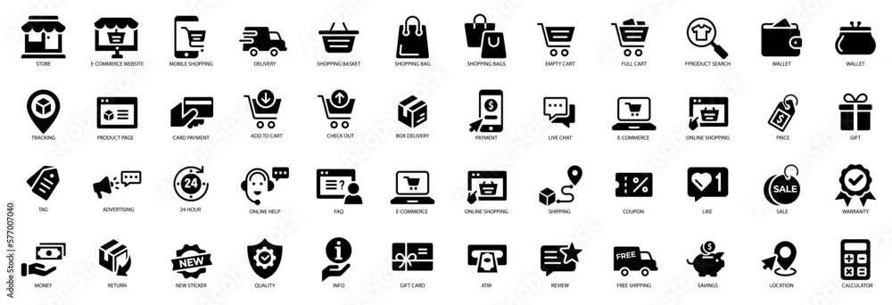 Wall mural e-commerce shopping icons set. online shopping icons set and payment elements. vector illustration