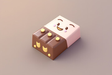 Tiny cute isometric design delicious chocolate bar emoji 3d render made with Generative AI