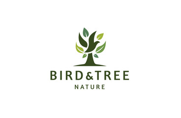 Bird and tree logo icon design template flat vector