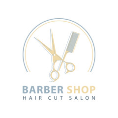 Barbershop logo design template. Scissors and caret for lifestyle. Vector illustration