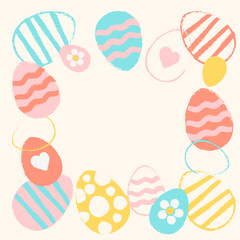Vector hand drawn silhouette of Easter eggs in a doodle style. Background with text message for banner, card