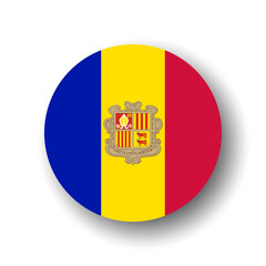 Andorra flag - flat vector circle icon or badge with dropped shadow.