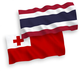 Flags of Kingdom of Tonga and Thailand on a white background