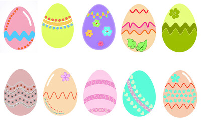 Easter eggs,set of vector colorful easter eggs. Easter design. Easter eggs Isolated on white background ,ten easter eggs