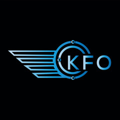 KFO letter logo. KFO blue vector image on black background. KFO technology Monogram logo design and best business icon.
