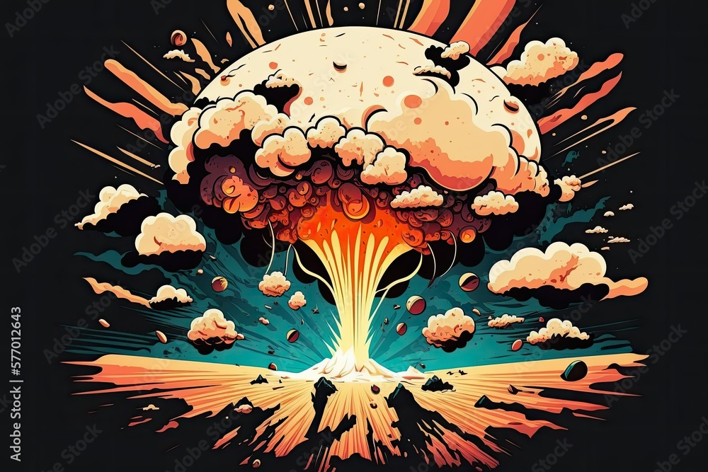 Poster it's the end of the world as we know it. explosion of atomic bomb on earth as seen from outer space.