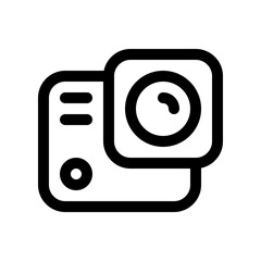 Editable vector action camera icon. Black, line style, transparent white background. Part of a big icon set family. Perfect for web and app interfaces, presentations, infographics, etc