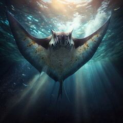 manta ray underwater. generative ai - obrazy, fototapety, plakaty