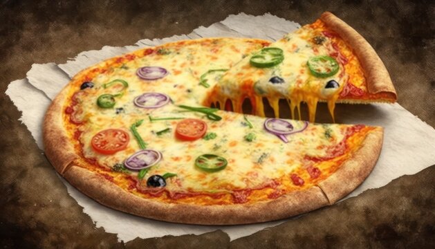 Crunchy pizza on a board, generative ai