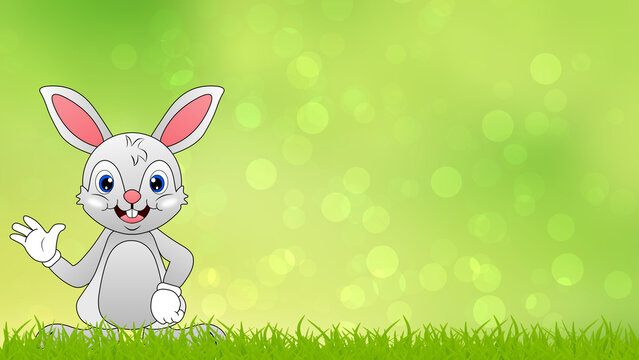 bunny cartoon stand on blue background with smile face