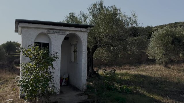 Old Orthodox Chapel In The Olive Field, Windy Day 