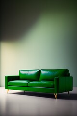 Green leather sofa. Generative AI.