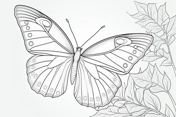 Fototapeta na wymiar Butterfly coloring page with a cute outline design, perfect for young children. Generative AI