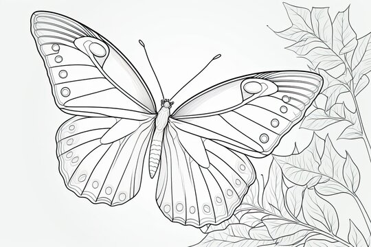 Butterfly coloring page with a cute outline design, perfect for young children. Generative AI
