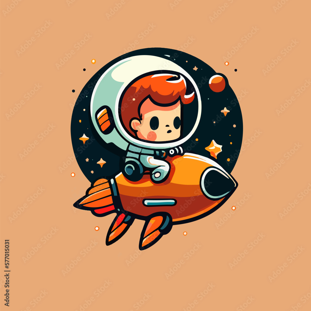 Wall mural ocket outer space chibi icon character design cartoon spacecraft astronomy space exploration adventu