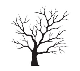 Shape of Old Black Tree without leaves. Vector outline Illustration. Plant in Garden.
