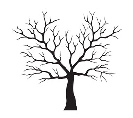 Shape of Old Black Tree without leaves. Vector outline Illustration. Plant in Garden.