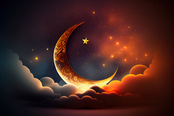 Obraz na płótnie Canvas Flat design ramadan crescent moon. Generative Ai