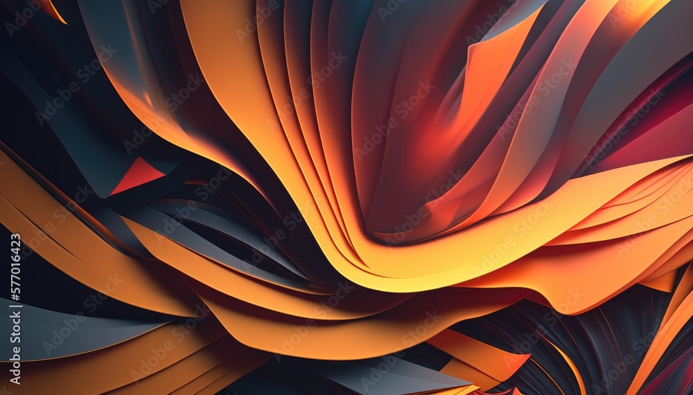 Poster a colorful abstract background with a large amount of orange and yellow shapes and lines on it paper
