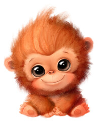 Illustration of a cute cartoon orangutan. Cute monkey. Cute animals. Transparent background, png