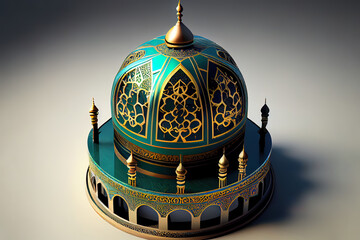 Attractive Top Of the Mosque And Islamic Symbol 3D rendering, nice color. Generative Ai