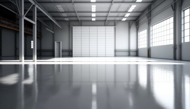 A Large Empty Warehouse With A Door And Windows On The Side Of It And A Door In The Middle Of The Room Minimalist A Minimalist Painting Postminimalism