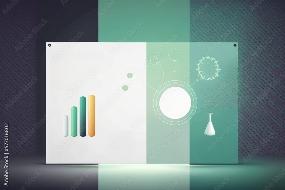 Poster a white and green poster with a bar chart on it and a glass vase with a substance in it smooth and c