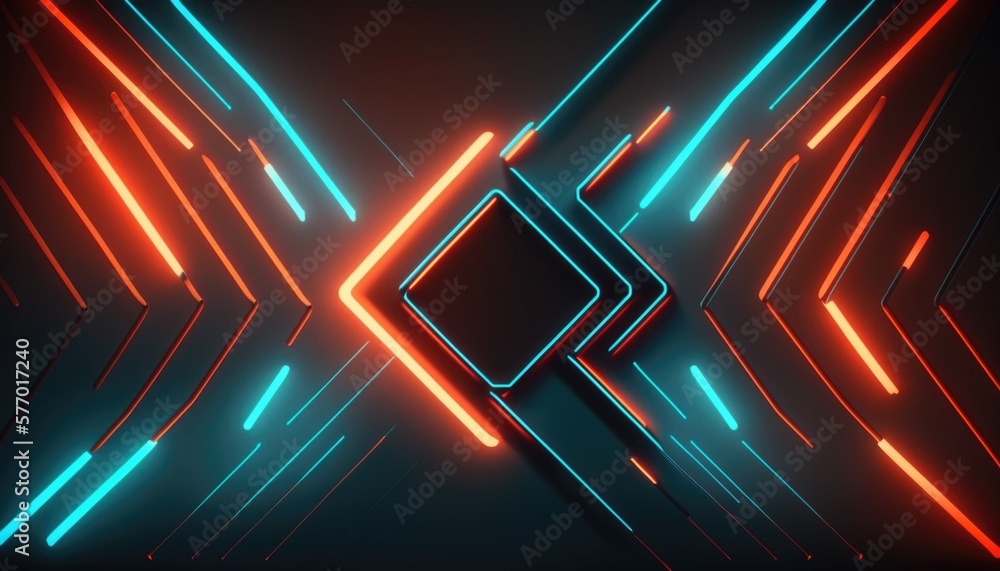 Poster a dark background with neon lights and a black background with a red and blue rectangle c4d computer