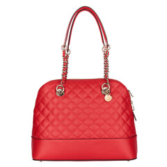 Isolated object of a red leather handbag on a transparent PNG. Perfect for trendy fashion designs,...