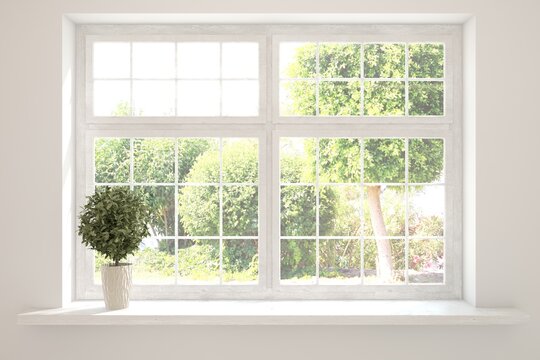 Summer view in window. 3D illustration