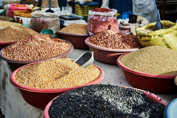 Seeds, kernels and nuts at a local weekly market in Tunisia