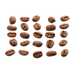 Roasted coffee beans isolated on a transparent background