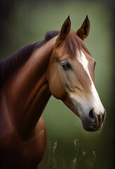 Portrait of a horse in the pasture. AI generated