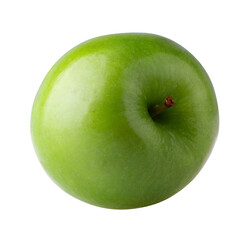 Green apple with green leaf and cut slice with seed isolated on a transparent background.