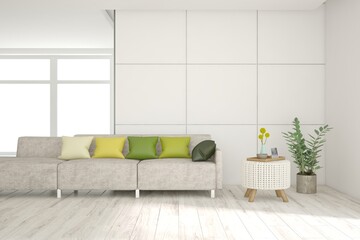 Obraz premium White scandinavian interior design with sofa. 3D illustration