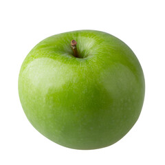Green apple with green leaf and cut slice with seed isolated on a transparent background.
