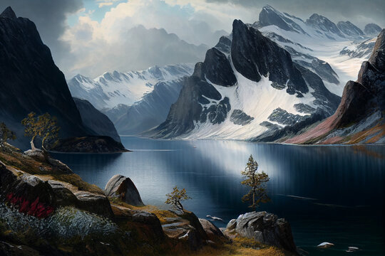 Scenic landscape with fjords in Norway. AI generated