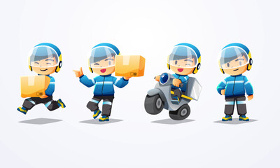 delivery man mascot collection blue whitejacket with helmet